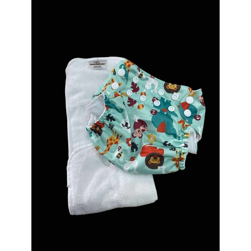 Mama Koala One Size Cloth Diaper Zoo Animal Alphabet Print +Insert Reusable Baby
